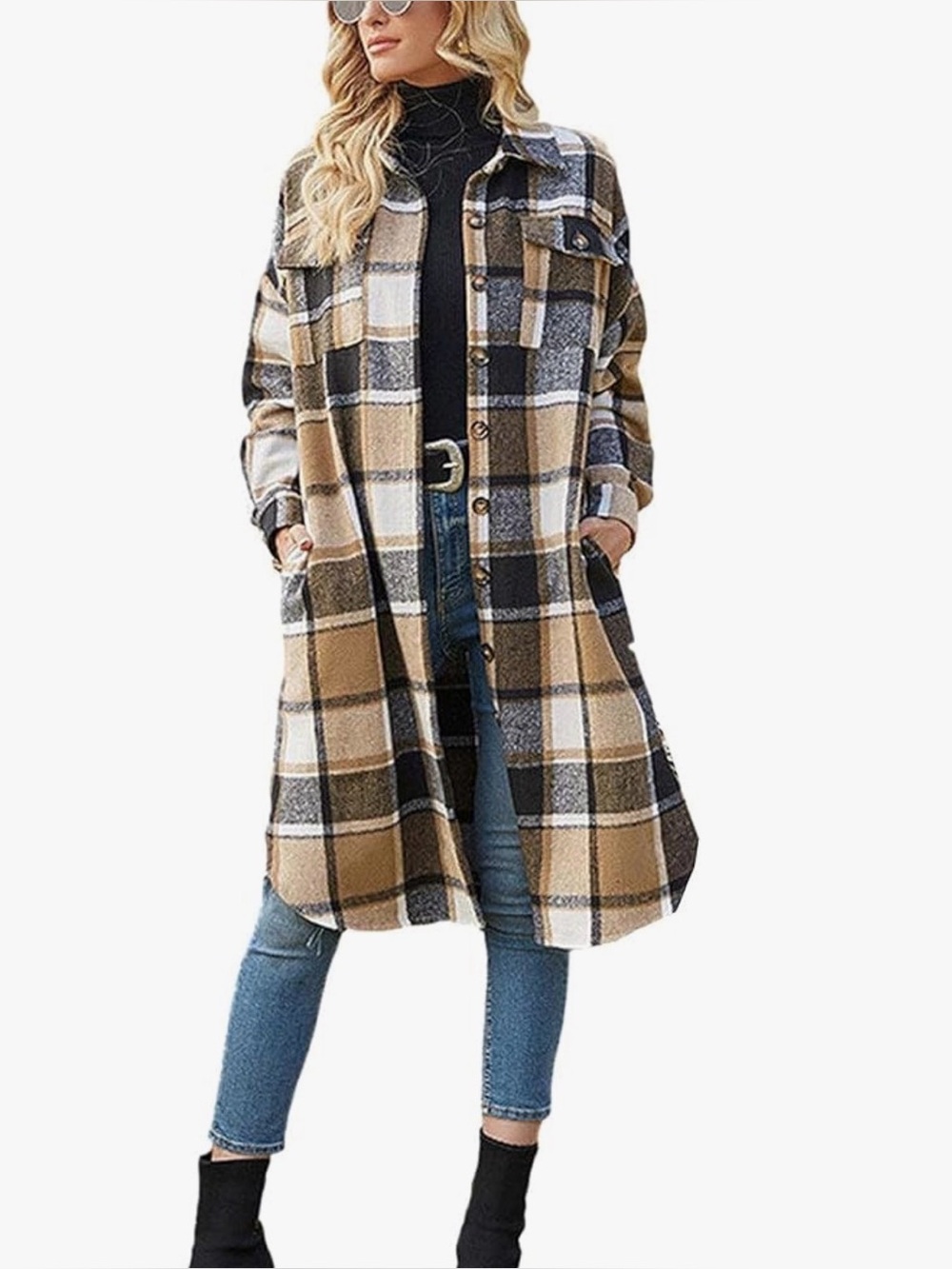 Women's Plaid Long Sachet Jacket Flannel Oversize Shirt in Small New